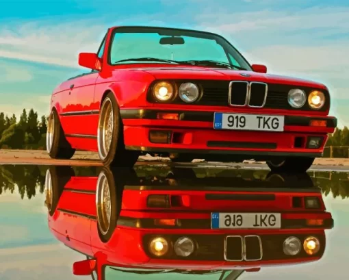 Red Bmw E30 Car Reflection Diamond Painting