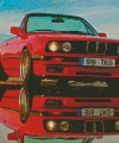 Red Bmw E30 Car Reflection Diamond Painting