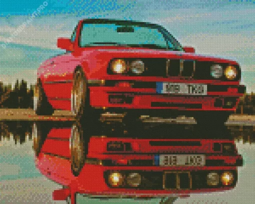 Red Bmw E30 Car Reflection Diamond Painting