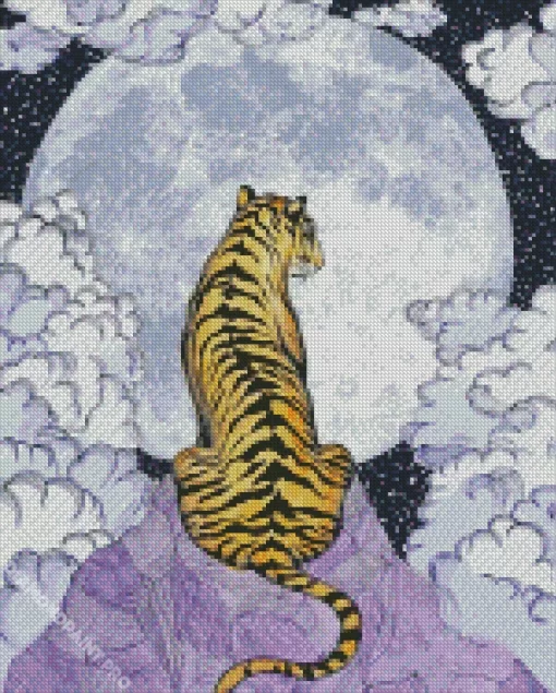 Tiger Back With Moon Art Diamond Painting