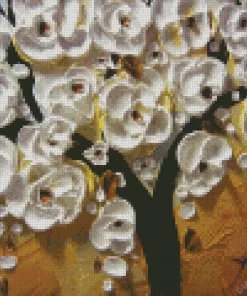 Abstract White Flowers Tree Diamond Painting