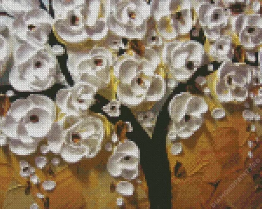 Abstract White Flowers Tree Diamond Painting