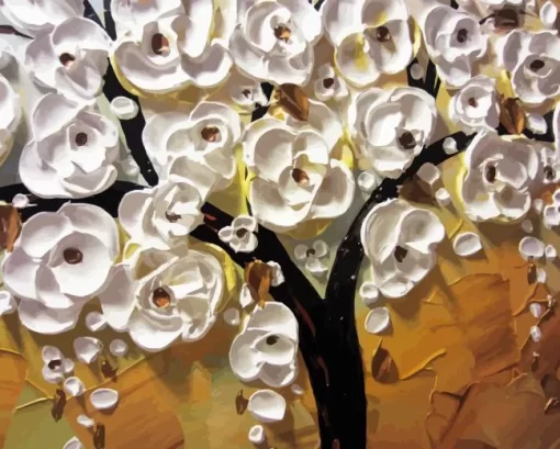 Abstract White Flowers Tree Diamond Painting