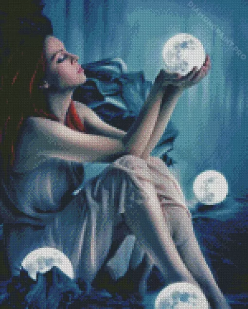 Girl And Moon Diamond Painting