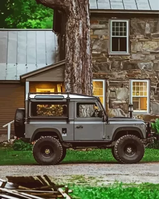 Grey Vintage Land Rover Car Diamond Painting