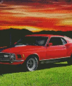 Red 1970 Ford Mustang Diamond Painting