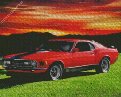 Red 1970 Ford Mustang Diamond Painting