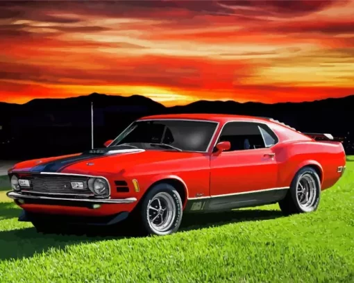 Red 1970 Ford Mustang Diamond Painting