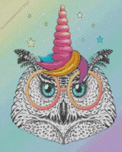 Bird Owl With Unicorn Horn Diamond Painting