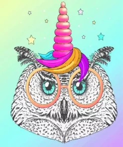 Bird Owl With Unicorn Horn Diamond Painting