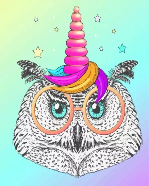 Bird Owl With Unicorn Horn Diamond Painting