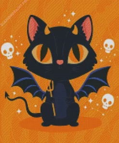 Halloween Cat With Bat Wings Diamond Painting