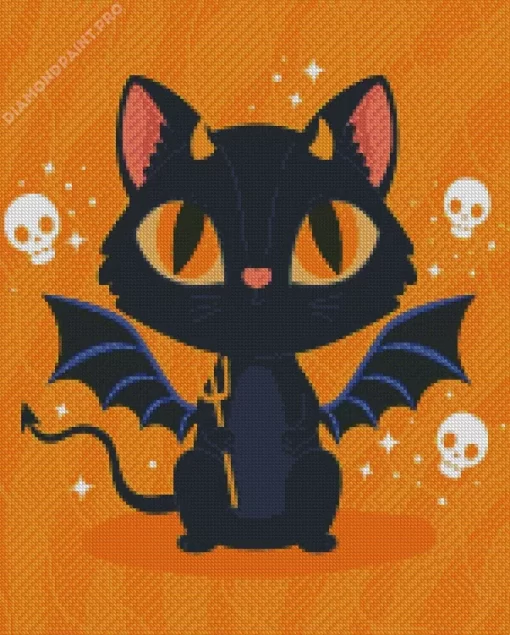 Halloween Cat With Bat Wings Diamond Painting