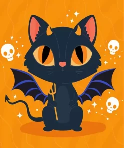 Halloween Cat With Bat Wings Diamond Painting