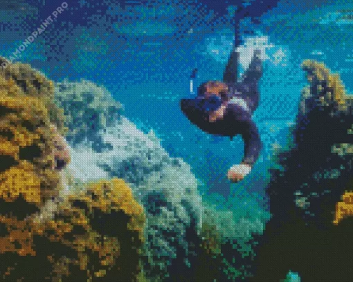 Man Snorkeling Underwater Diamond Painting