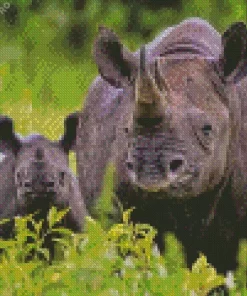 Mom And Baby Black Rhino Diamond Painting